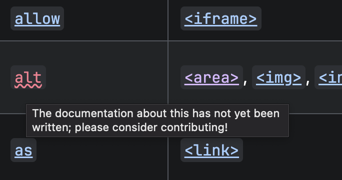 Attribute table on MDN showing that they are looking for contributors for content that has not yet been written