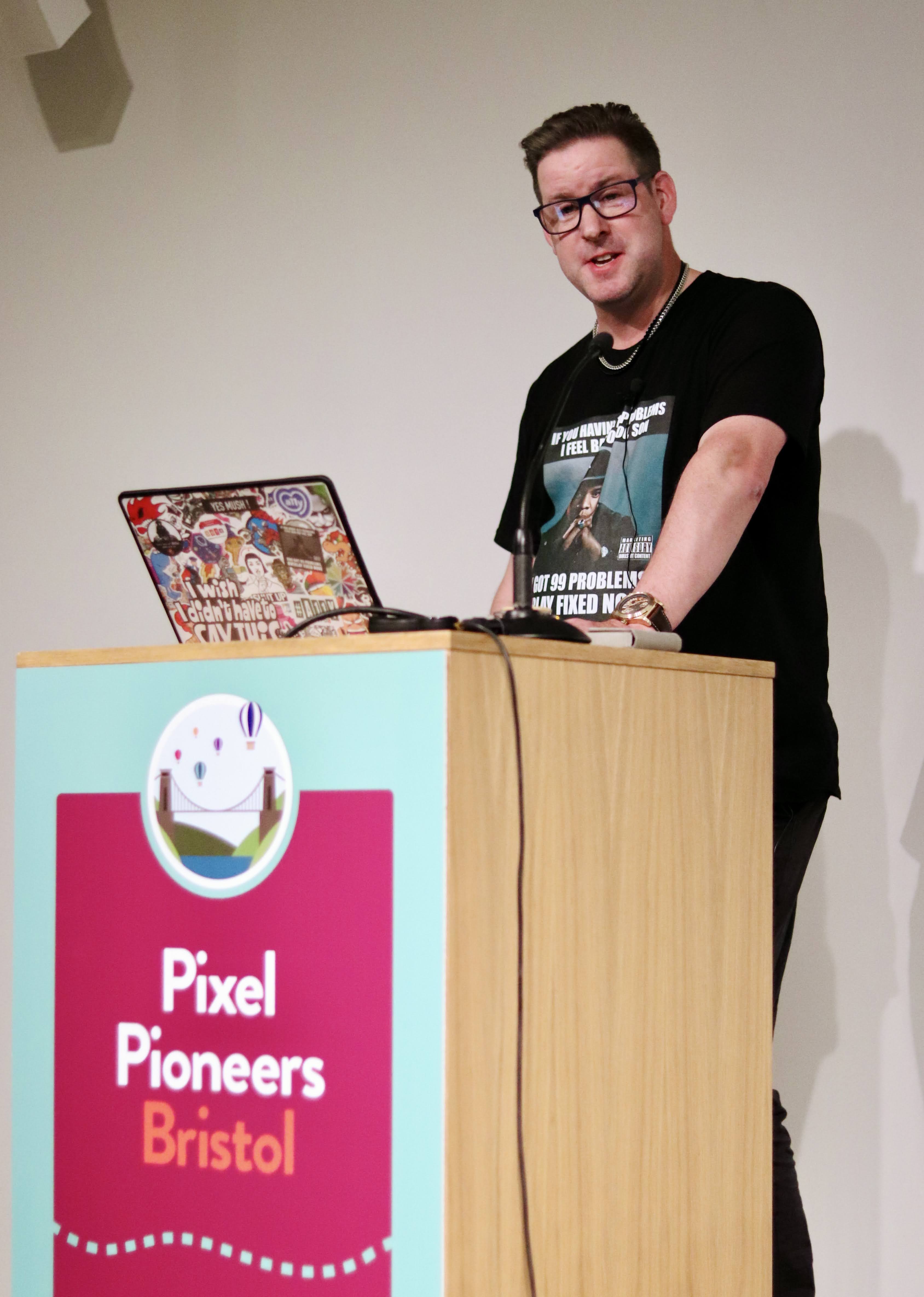 Ian Lloyd speaking at Pixel Pioneers 2024