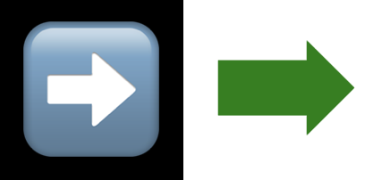 The arrow as viewed in a text editor is white on blue but in the CSS-styled button appears as green on white